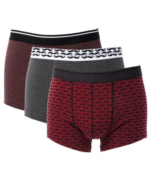 3 Pack Trunks With Moustache Print